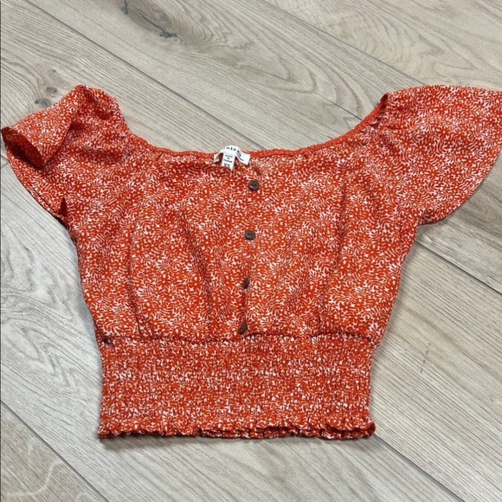 Monteau Red Patterned Off-Shoulder Blouse